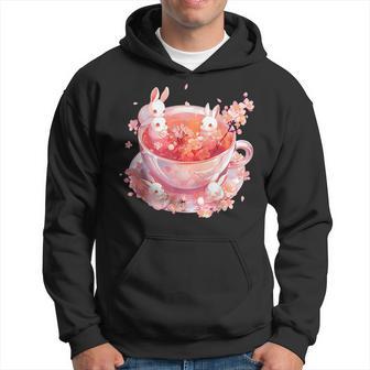 Aesthetic Cute Anime Kawaii Bunnies Tea Cherry Blossom Bunny Hoodie - Monsterry DE