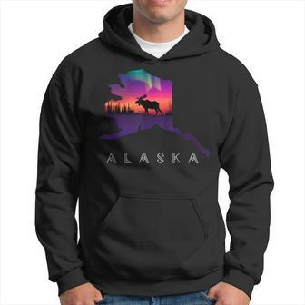 Alaska Moose Aurora Borealis Alaska State & Landscape Hoodie - Monsterry AU