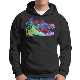 Alligator With Headphones And Sunglasses Hoodie - Monsterry