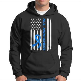 Als Awareness Blue Ribbon American Flag Hoodie - Monsterry