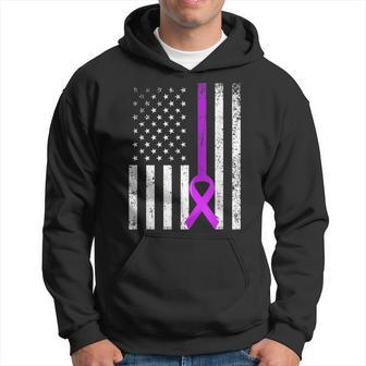 Alzheimers Awareness Support Purple Ribbon American Flag Hoodie - Monsterry