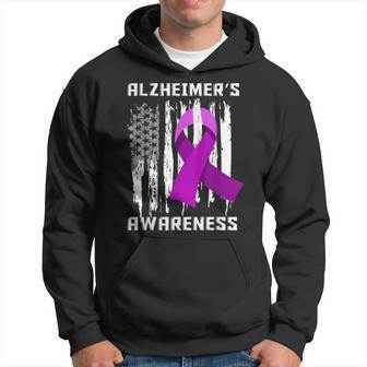Alzheimer's Awareness Usa Flag Purple Ribbon Hoodie - Monsterry CA