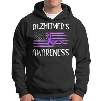 Alzheimer's Disease Awareness Purple Ribbon American Flag Hoodie - Monsterry UK