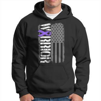 Alzheimers Warrior Vertical American Flag Awareness Ribbon Hoodie - Monsterry