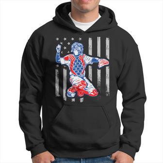 American Baseball Catcher Usa Vintage Flag 4Th Of July Boys Hoodie - Monsterry