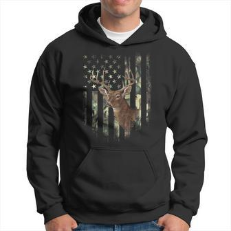 American Flag Print On The Back Deer Hunting Camo Hoodie - Monsterry