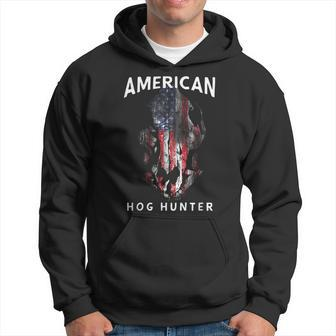 American Hog Hunter Patriotic Wild Hog Skull Hoodie - Monsterry