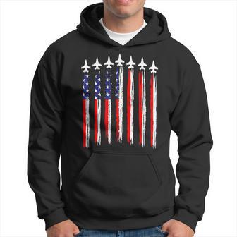 American Patriotic Fighter Jets Usa Flag Waving 4Th Of July Hoodie - Thegiftio UK