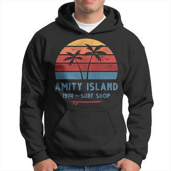 Amity Island Surf 1974 Surf Shop Sunset Surfing Vintage Hoodie | Mazezy
