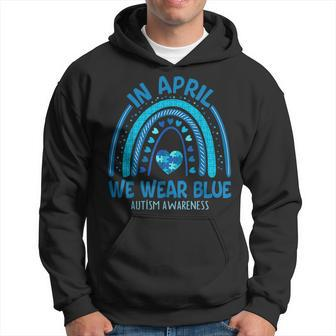 In April We Wear Blue Autism Awareness Puzzle Rainbow Hoodie - Seseable