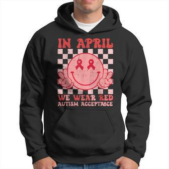 In April We Wear Red Instead Autism People Acceptance Hoodie - Seseable