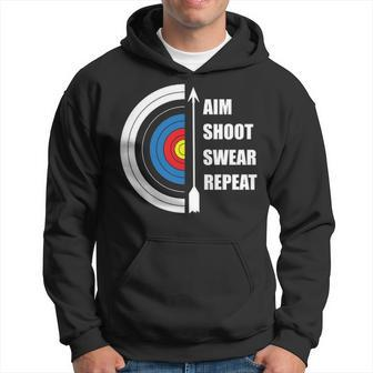 Archery Aim Shoot Swear Repeat Target Arrow Hoodie | Mazezy