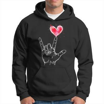 Asl I Love You Hand Sign Language Heart Valentine's Day Hoodie - Seseable