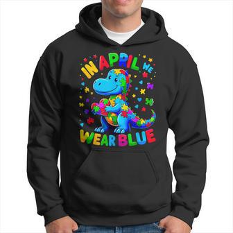 Autism Awareness In April We Wear Blue T-Rex Dinosaur Hoodie - Monsterry