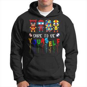 Autism Dare To Be Yourself Dabbing Superheroes Boys Hoodie - Seseable