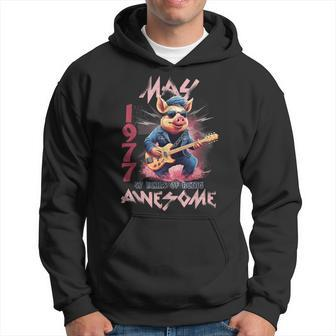 Awesome May 1977 47Th Birthday Pig Lover Guitar 47 Years Old Hoodie - Thegiftio UK