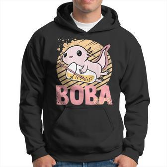 Axolotl Anime Retro Sunset Japanese Writing Boba Bubble Tea Hoodie - Thegiftio UK