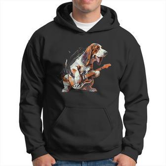 Basset Hound Dog Playing Electric Guitar Rock Hoodie - Thegiftio UK