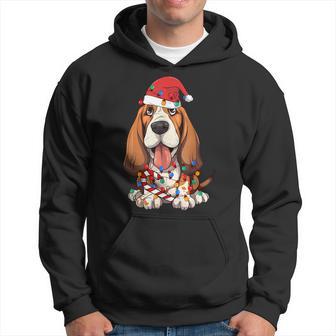 Basset Hound Santa Christmas Lights Dog Lover Xmas Pajama Hoodie - Thegiftio UK