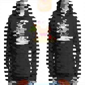 Beach Santa Tropical Christmas Palm Trees & Drinks Hoodie - Monsterry