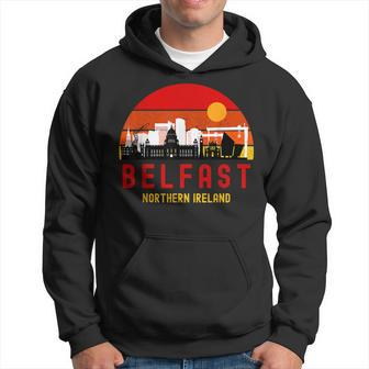 Belfast Northern Ireland Skyline On A Retro Sunset Hoodie - Thegiftio UK