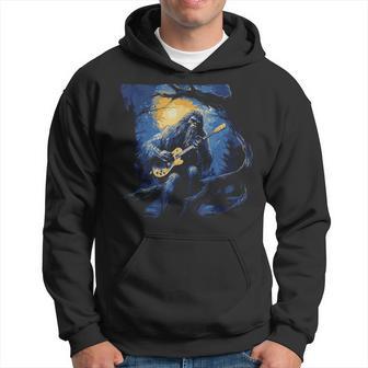 Bigfoot Playing A Guitar Starry Night Sasquatch Rocker Hoodie - Monsterry