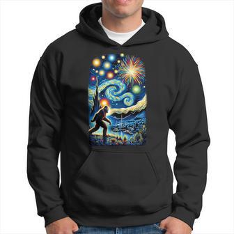 Bigfoot Sasquatch July 4Th Van Gogh Starry Night Fireworks Hoodie - Monsterry DE