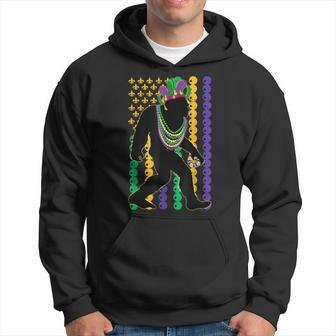 Bigfoot Wearing Hat Mardi Gras Beads With Flag Mardi Gras Hoodie - Thegiftio