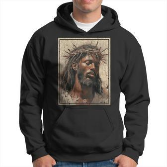 Black Jesus Face Of Jesus Cross With Crown Of Thorns Hoodie - Monsterry