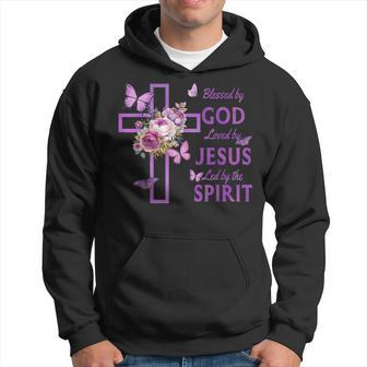 Blessed By God Loved By Jesus Purple Cross Hoodie - Monsterry