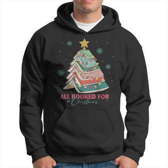 All Booked For Christmas Librarian Christmas Book Tree Hoodie - Thegiftio UK