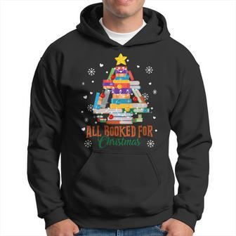 All Booked For Christmas Tree Books Librarian Bookworm Hoodie - Seseable