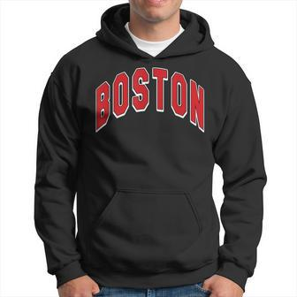 Boston Varsity Style Red Text With White Outline Hoodie - Monsterry