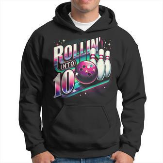 Bowling Birthday Rollin Into 10 Party 10Th Bday Retro Girl Hoodie | Mazezy