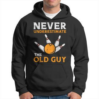 Bowling Never Underestimate Old Guy Bowler Grandpa Dad Men Hoodie | Mazezy