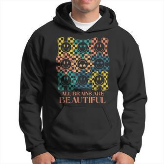 All Brains Are Beautiful Smile Face Autism Awareness Groovy Hoodie | Mazezy