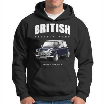 British Classic Car Dark Blue Mini Sports Car Hoodie - Monsterry