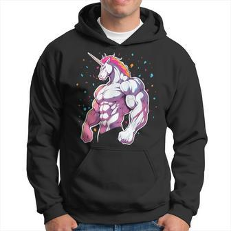 Buff Big Muscle Unicorn Illustration Strong Gym Hoodie - Monsterry