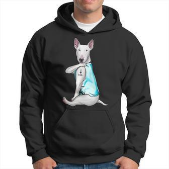 Bull Terrier Tattoos I Love Dad Sitting Father's Day Hoodie | Mazezy