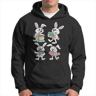 Bunny Reading Books Easter Rabbit Bookworm Spring Hoodie - Seseable