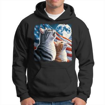 Cat 4Th Of July American Flag Howling Cats Under Blood Moon Hoodie - Thegiftio UK