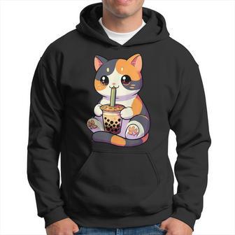 Cat Drinking Boba Feline Japanese Pet Kawaii Boba Calico Cat Hoodie - Monsterry