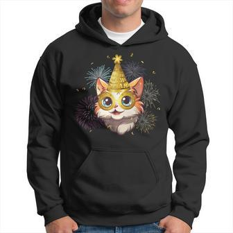 Cat New Year's Eve Party Happy New Year 2024 Fireworks Hoodie - Monsterry UK