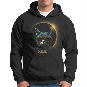 Cat In Shades Graphic For Total Solar Eclipse 2024 Hoodie - Monsterry