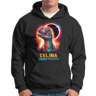 Celina Ohio Total Solar Eclipse 2024 T Rex Dinosaur Colorful Hoodie - Monsterry AU