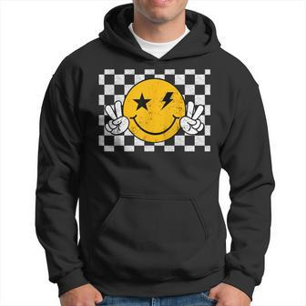 Checkered Pattern Smile Face Trendy Retro Happy Face Hoodie - Monsterry CA