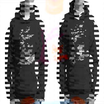 Cherry Blossom Tree & Flowers With Kawaii Chibi Fox Anime Hoodie - Thegiftio UK