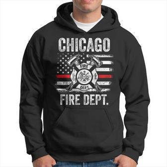 Chicago Illinois Fire Department Thin Red Line Fireman Hoodie | Seseable CA