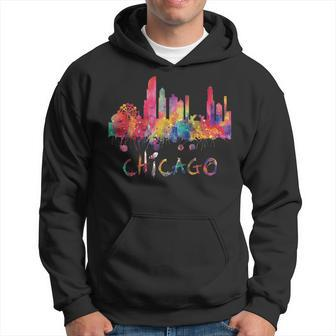 Chicago Skyline Cityscape Watercolor Chicago Flag Illinois Hoodie - Thegiftio UK