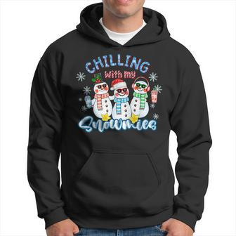 Chillin With My Snowmies Santa Snowman Ugly Christmas Hoodie - Seseable